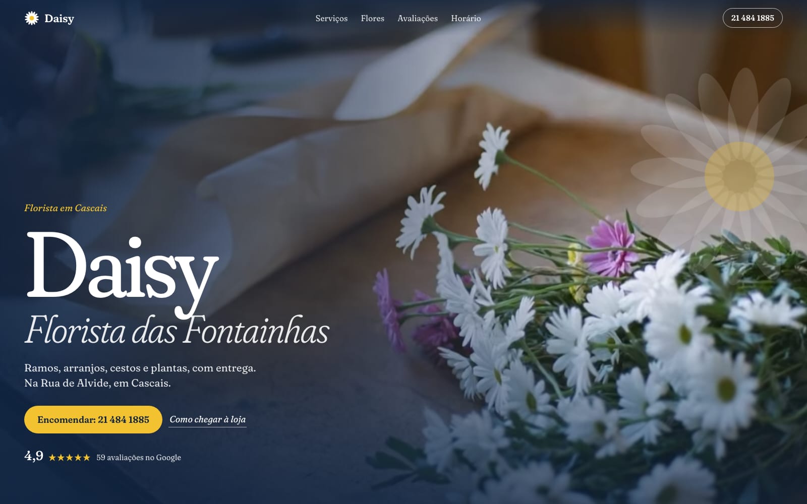 Site Daisy, Florista das Fontainhas no computador