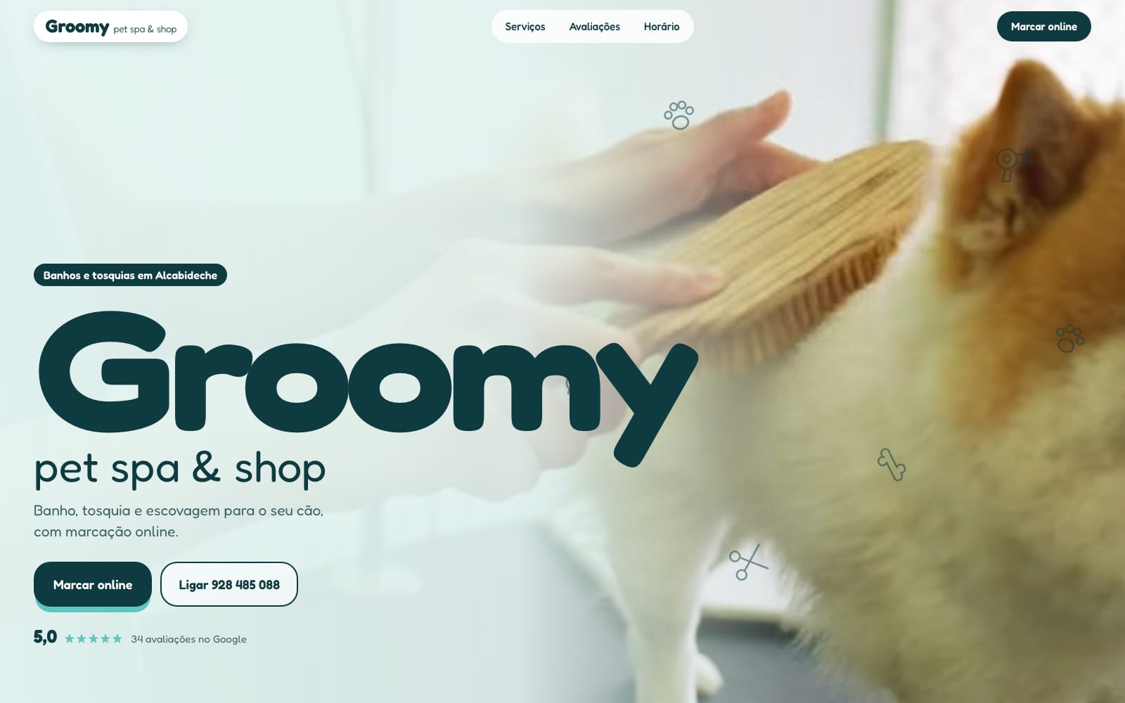 Site Groomy, pet spa & shop no computador